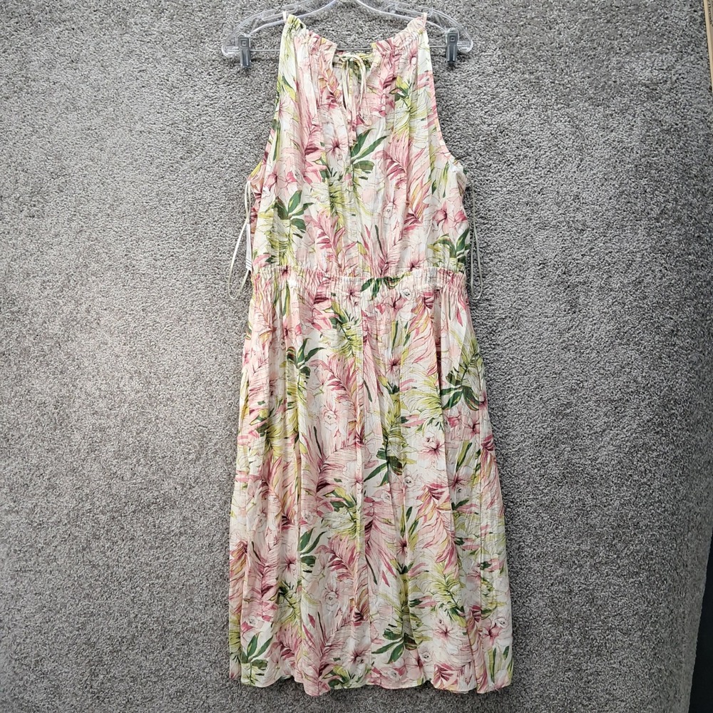 Ophelia Roe Womens Pink Green Tropical Palm Leaf Halter Midi Dress Large NWT 240 - Picture 6 of 9